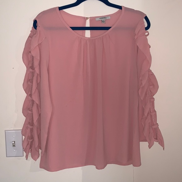 womens L light pink long open sleeve blouse - Picture 1 of 8